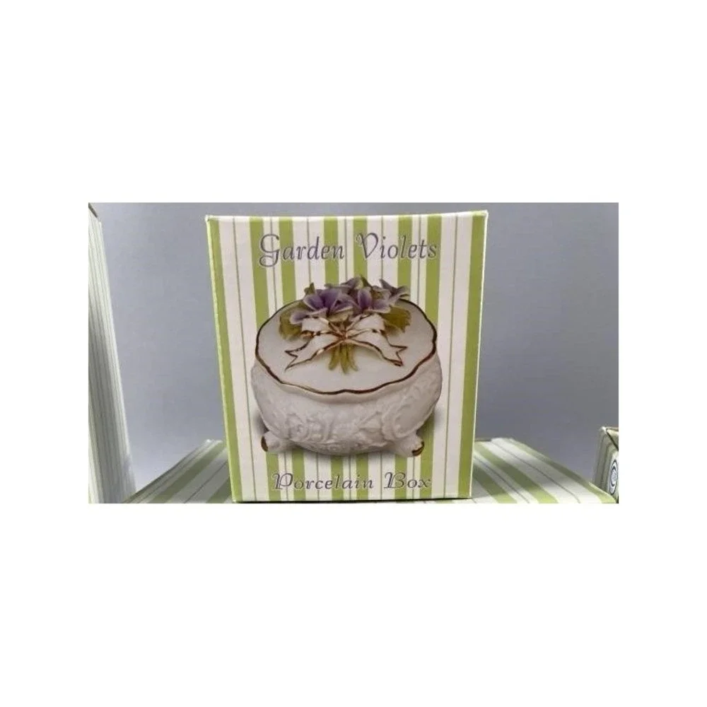 Garden Violets Porcelain Footed Trinket Box